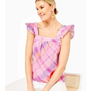 Lilly Pulitzer Reyna Top Pink Isle Madras Plaid